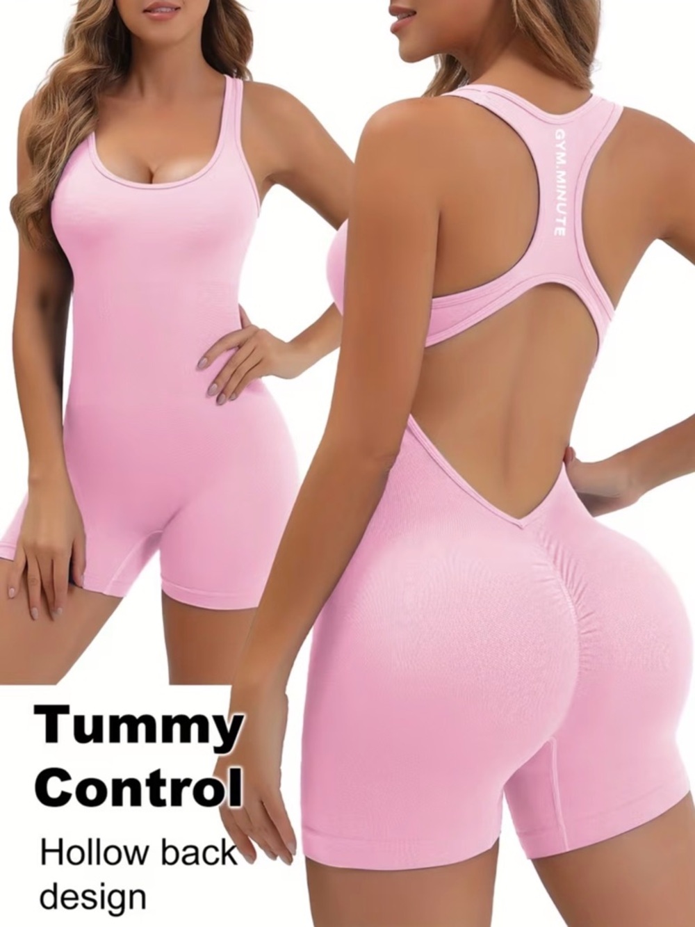 Women’s Pink Tummy Control Hollow-Back Romper